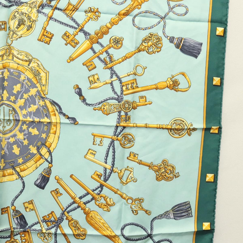 HERMES Carre 90 Scarf ""LES CAVALIERS D OR""  Silk Emerald Green Auth ar13383