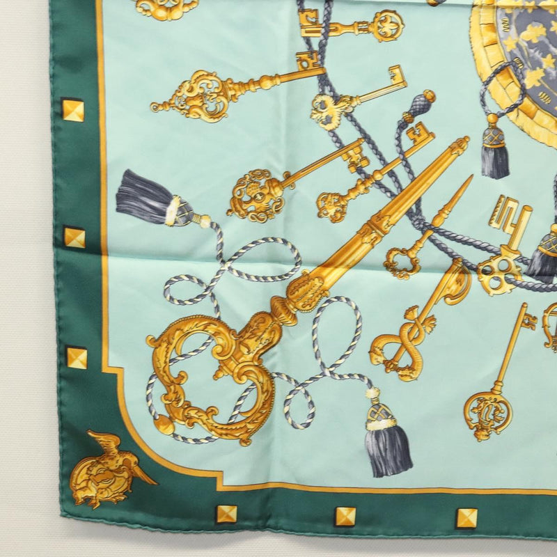 HERMES Carre 90 Scarf ""LES CAVALIERS D OR""  Silk Emerald Green Auth ar13383