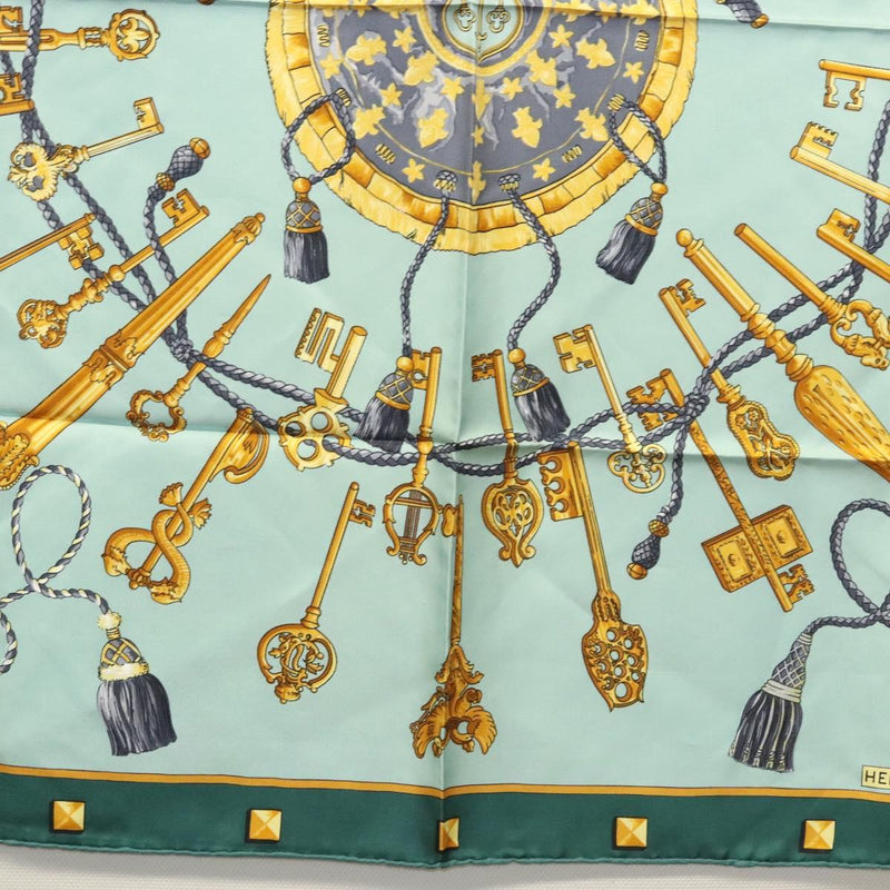 HERMES Carre 90 Scarf ""LES CAVALIERS D OR""  Silk Emerald Green Auth ar13383