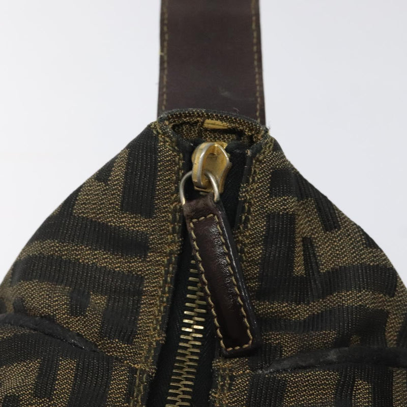 FENDI Zucca Canvas Hand Bag Black Brown Auth ar13415