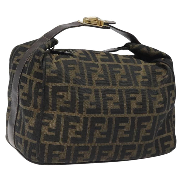 FENDI Zucca Canvas Hand Bag Black Brown Auth ar13415