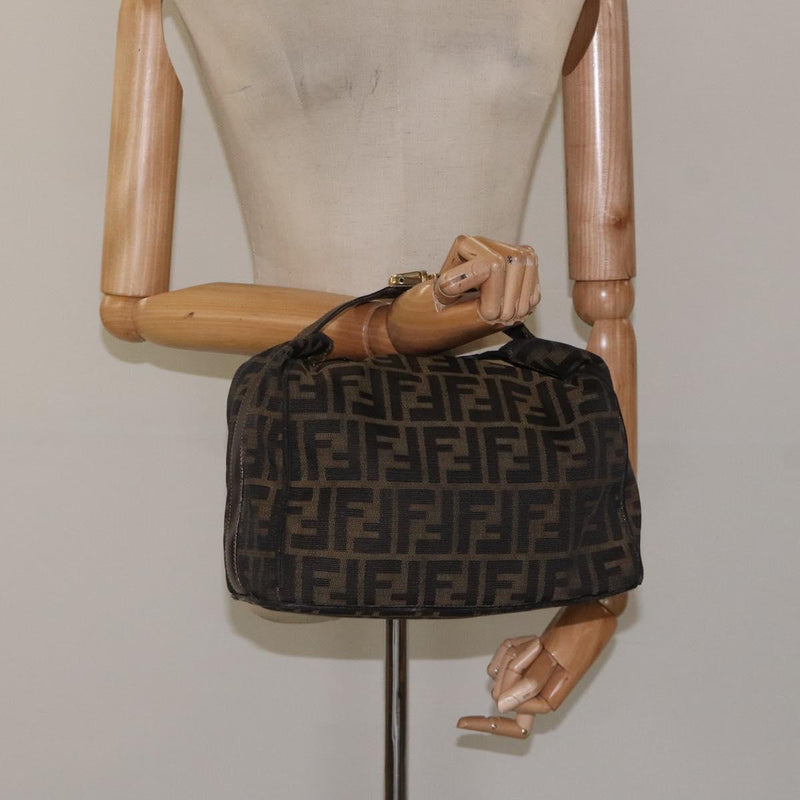 FENDI Zucca Canvas Hand Bag Black Brown Auth ar13415