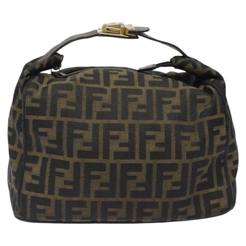 FENDI Zucca Canvas Hand Bag Black Brown Auth ar13415