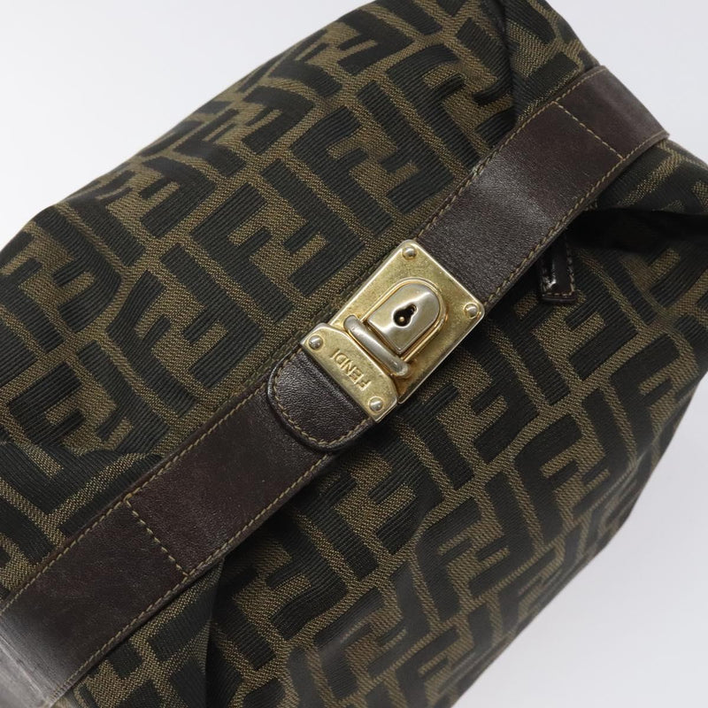 FENDI Zucca Canvas Hand Bag Black Brown Auth ar13415