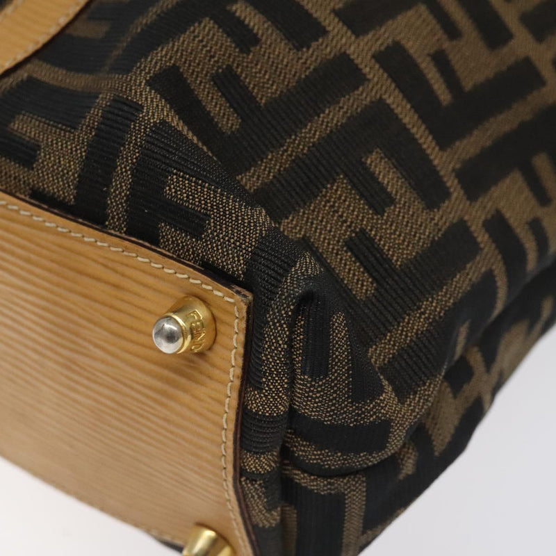 FENDI Zucca Canvas Hand Bag Black Brown gold Auth ar13475