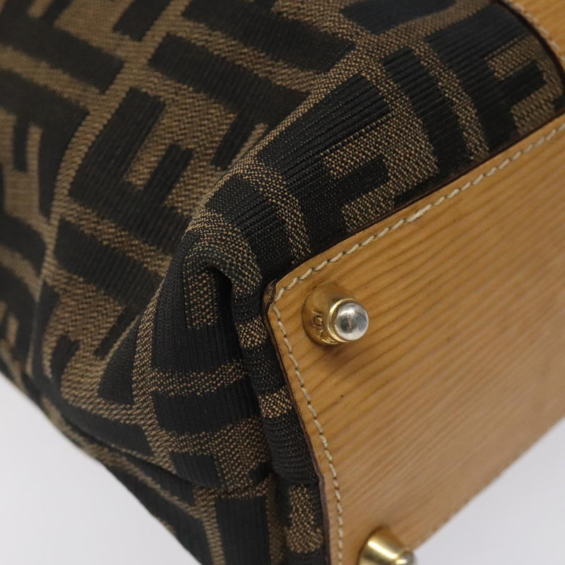 FENDI Zucca Canvas Hand Bag Black Brown gold Auth ar13475