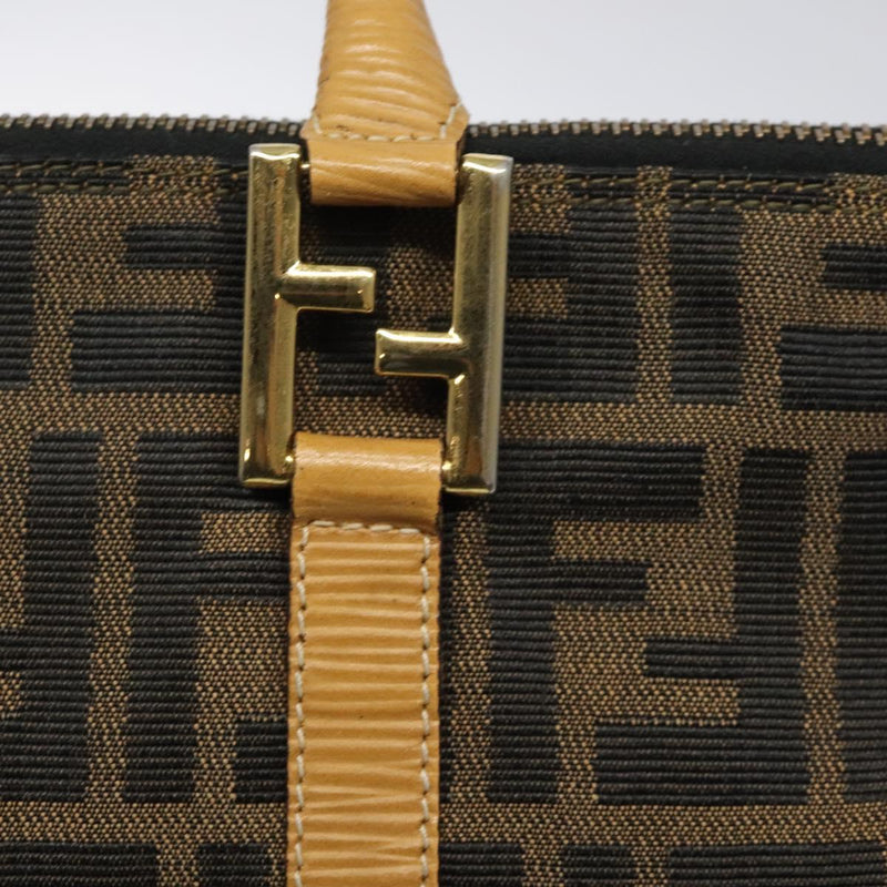 FENDI Zucca Canvas Hand Bag Black Brown gold Auth ar13475