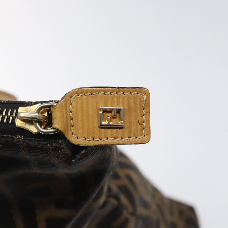 FENDI Zucca Canvas Hand Bag Black Brown gold Auth ar13475