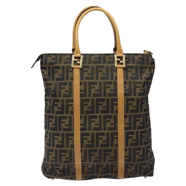 FENDI Zucca Canvas Hand Bag Black Brown gold Auth ar13475