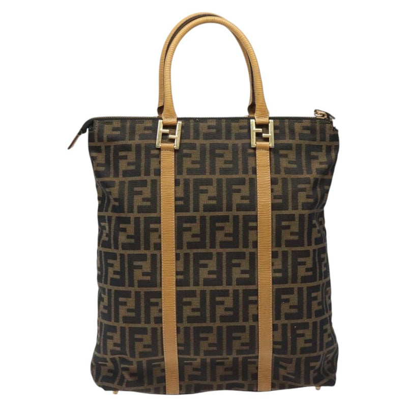 FENDI Zucca Canvas Hand Bag Black Brown gold Auth ar13475