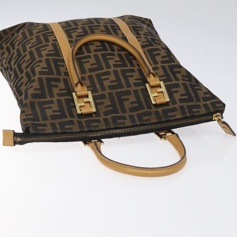 FENDI Zucca Canvas Hand Bag Black Brown gold Auth ar13475
