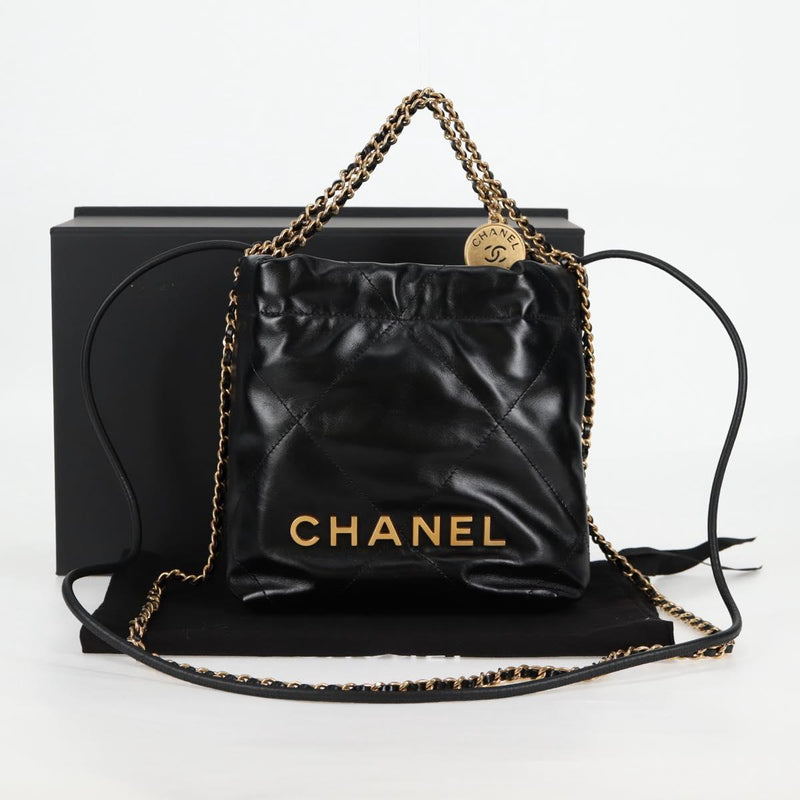 CHANEL Chanel 22 Small Matelasse Chain Bag Lamb Skin 2way Black Auth BA1050SAM