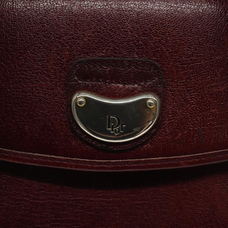 Christian Dior Hand Bag Leather Wine Red Gold Auth BA1154