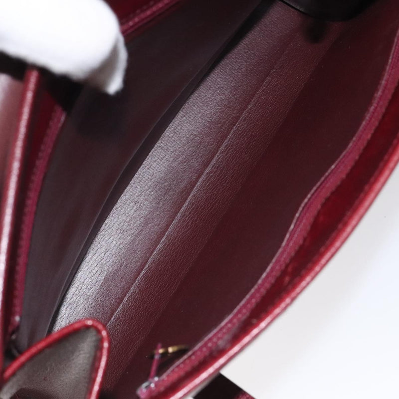 Christian Dior Hand Bag Leather Wine Red Gold Auth BA1154