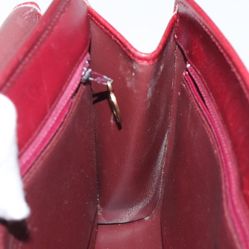 Christian Dior Hand Bag Leather Wine Red Gold Auth BA1154