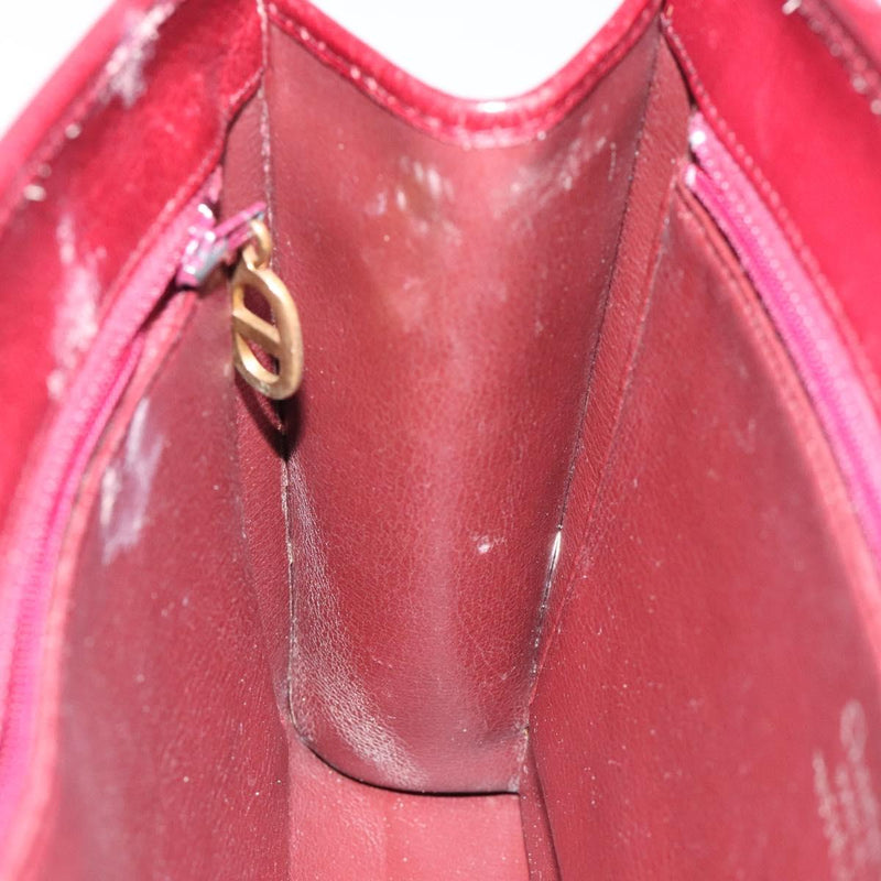 Christian Dior Hand Bag Leather Wine Red Gold Auth BA1154
