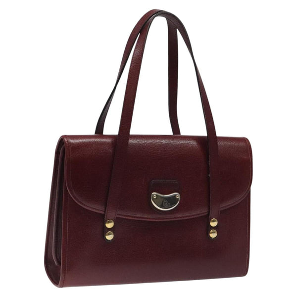 Christian Dior Hand Bag Leather Wine Red Gold Auth BA1154