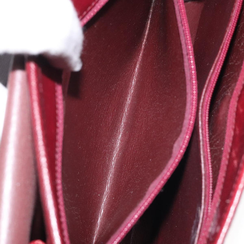 Christian Dior Hand Bag Leather Wine Red Gold Auth BA1154
