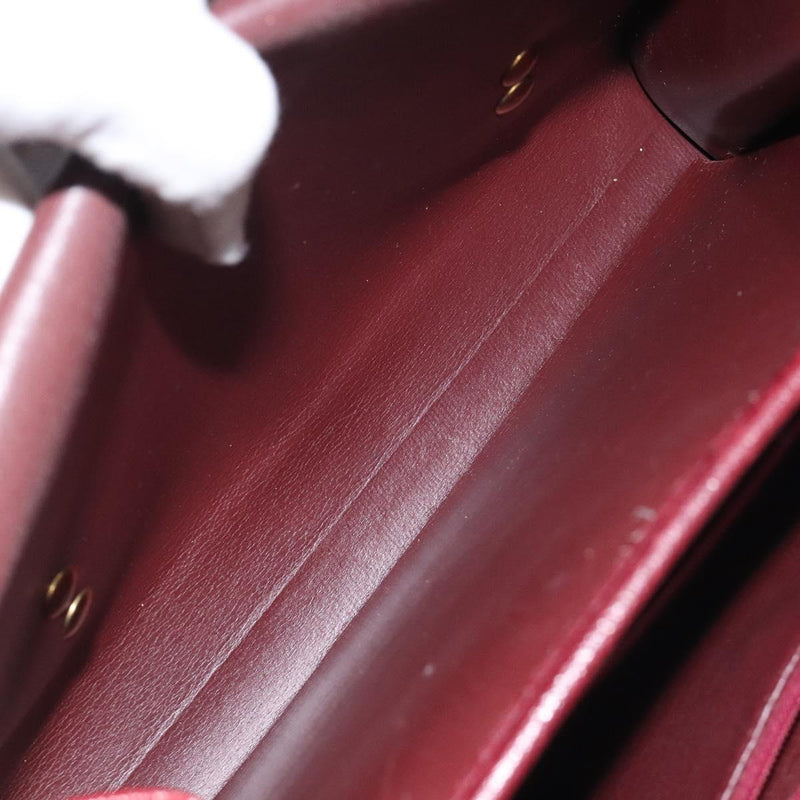 Christian Dior Hand Bag Leather Wine Red Gold Auth BA1154