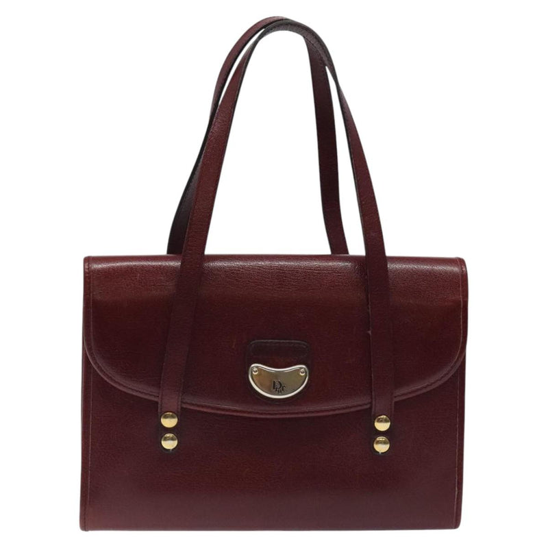 Christian Dior Hand Bag Leather Wine Red Gold Auth BA1154