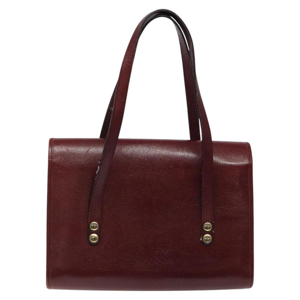 Christian Dior Hand Bag Leather Wine Red Gold Auth BA1154