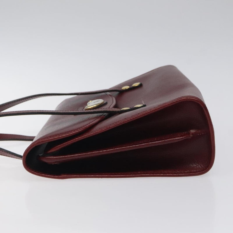 Christian Dior Hand Bag Leather Wine Red Gold Auth BA1154