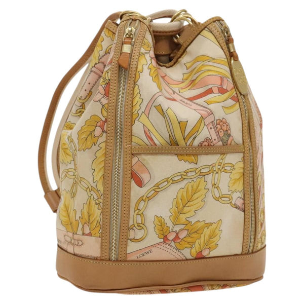 LOEWE Shoulder Bag Canvas Beige Gold Auth BA1186