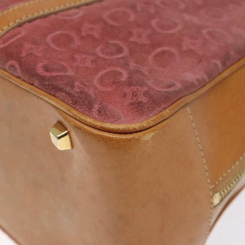 CELINE C Macadam Canvas Hand Bag Suede Pink Gold Auth BA1225