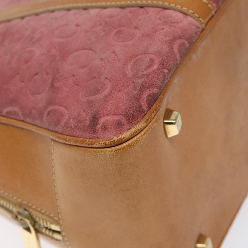 CELINE C Macadam Canvas Hand Bag Suede Pink Gold Auth BA1225
