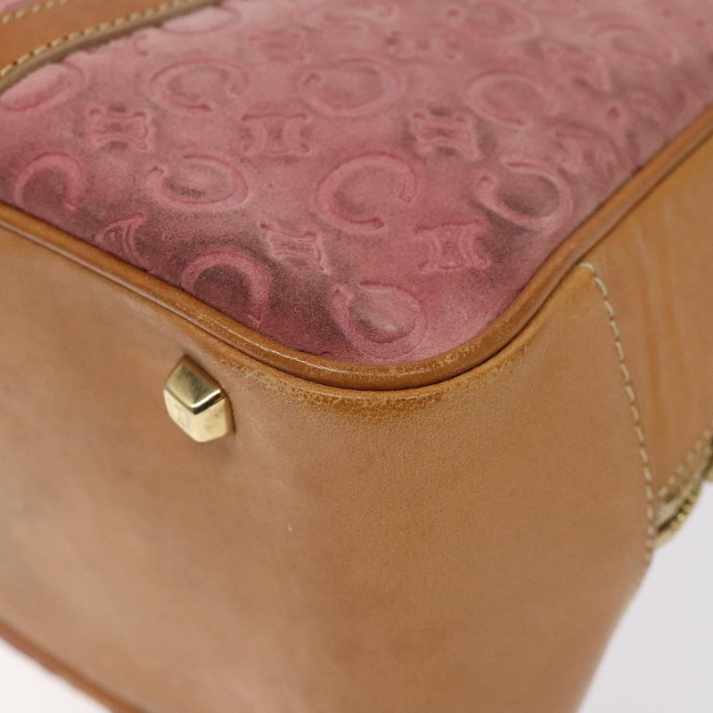 CELINE C Macadam Canvas Hand Bag Suede Pink Gold Auth BA1225
