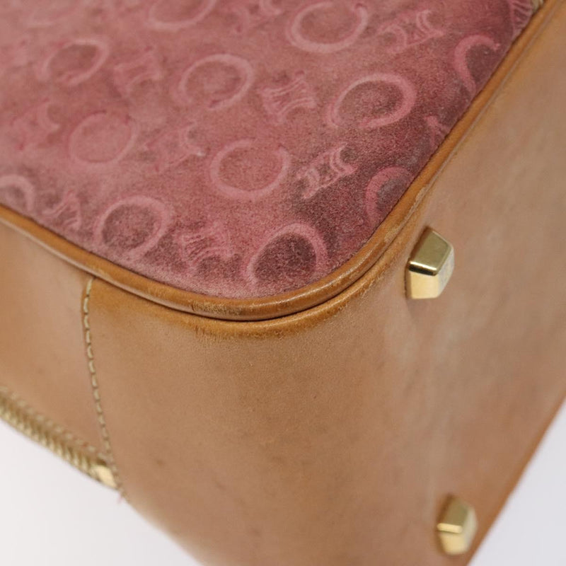 CELINE C Macadam Canvas Hand Bag Suede Pink Gold Auth BA1225