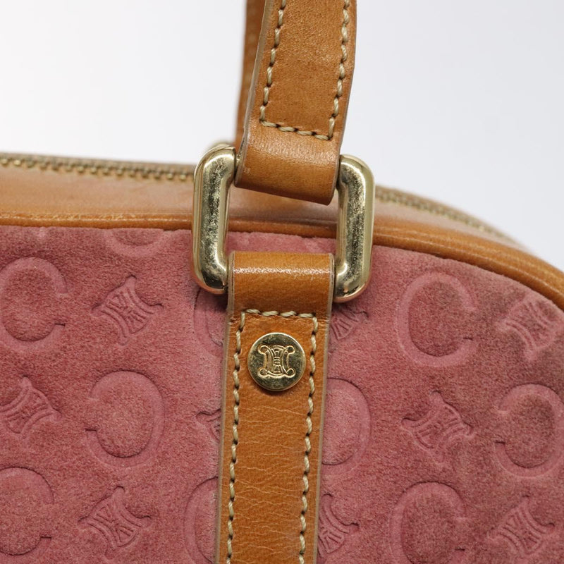 CELINE C Macadam Canvas Hand Bag Suede Pink Gold Auth BA1225