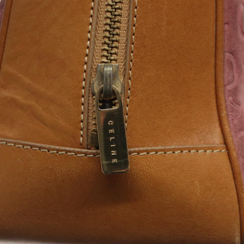 CELINE C Macadam Canvas Hand Bag Suede Pink Gold Auth BA1225