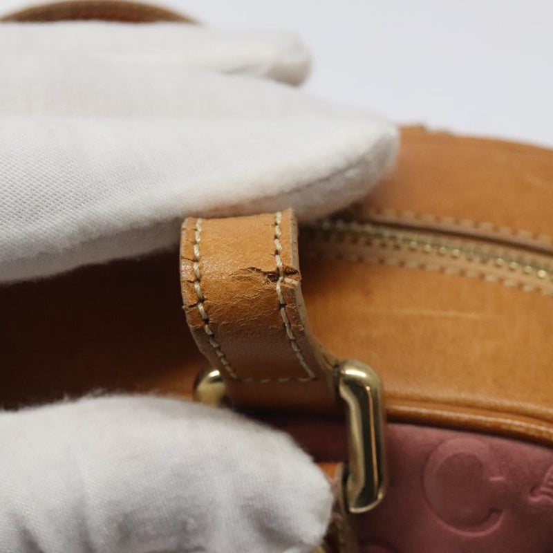 CELINE C Macadam Canvas Hand Bag Suede Pink Gold Auth BA1225