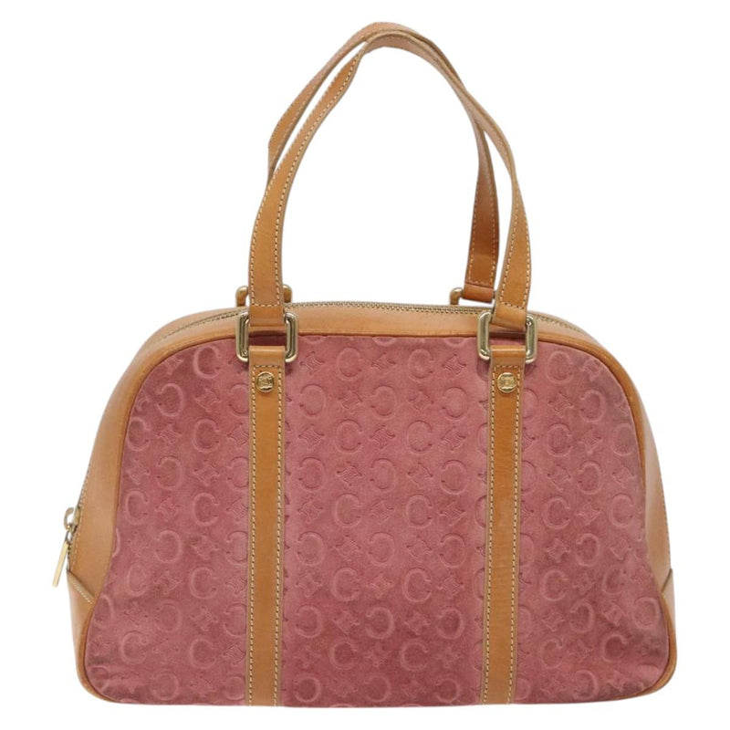 CELINE C Macadam Canvas Hand Bag Suede Pink Gold Auth BA1225