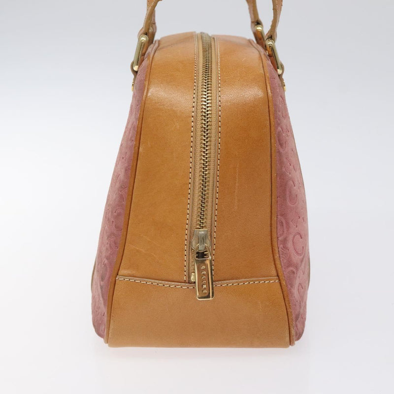 CELINE C Macadam Canvas Hand Bag Suede Pink Gold Auth BA1225