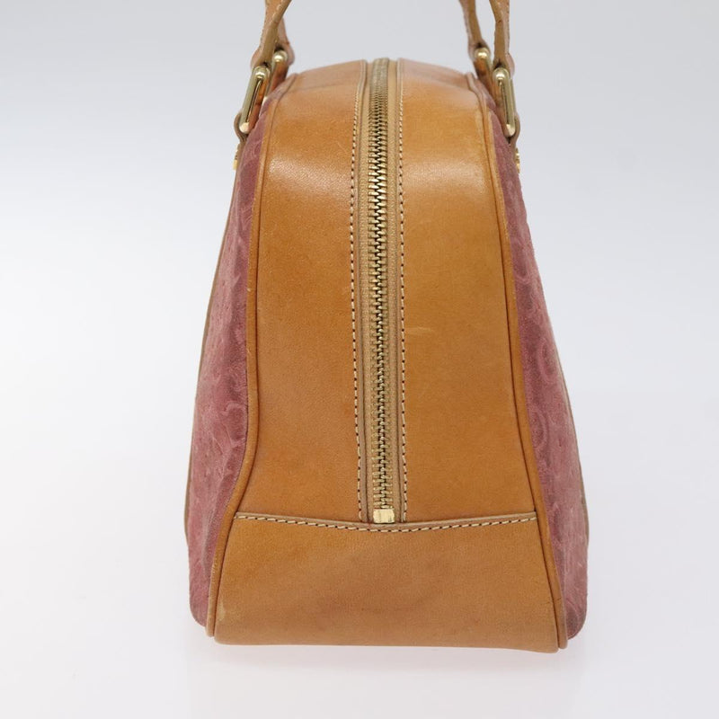 CELINE C Macadam Canvas Hand Bag Suede Pink Gold Auth BA1225