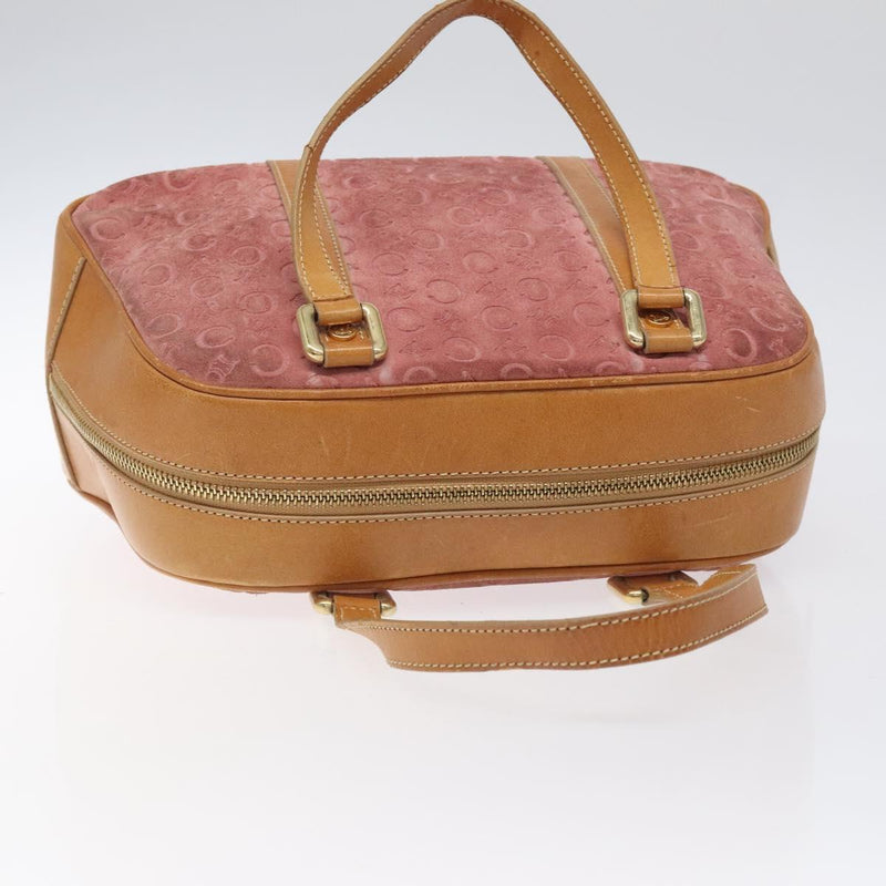 CELINE C Macadam Canvas Hand Bag Suede Pink Gold Auth BA1225