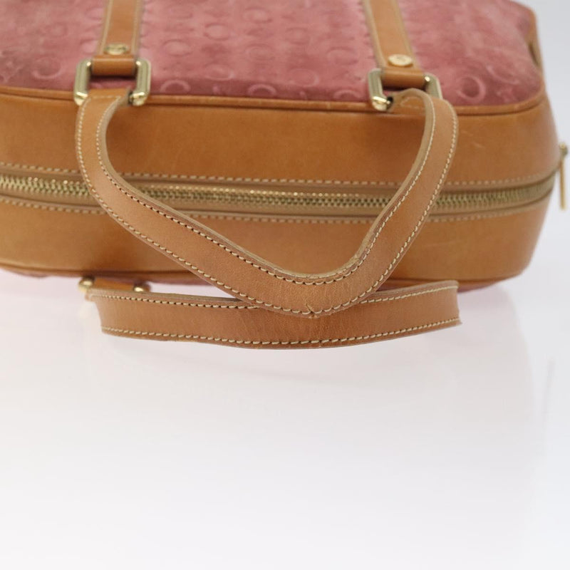 CELINE C Macadam Canvas Hand Bag Suede Pink Gold Auth BA1225