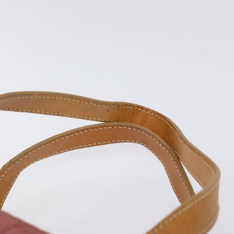 CELINE C Macadam Canvas Hand Bag Suede Pink Gold Auth BA1225