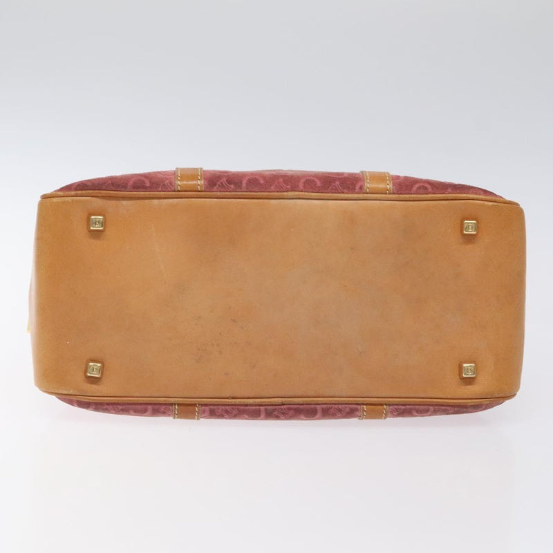 CELINE C Macadam Canvas Hand Bag Suede Pink Gold Auth BA1225