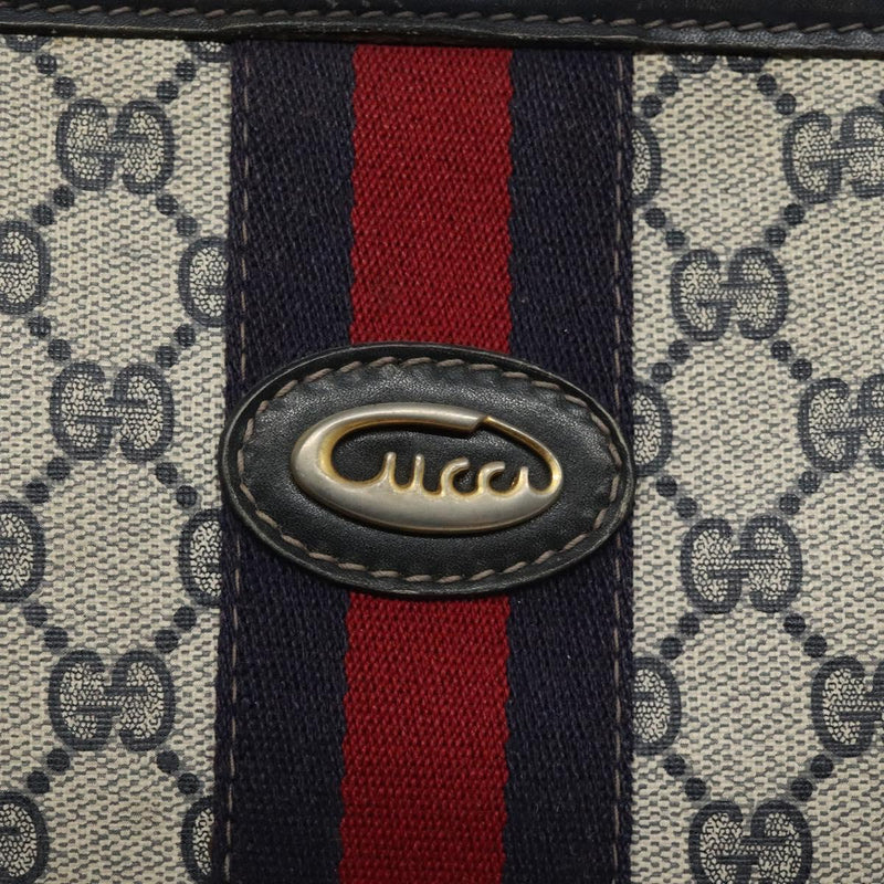 GUCCI GG Supreme Sherry Line Shoulder Bag PVC Navy Gold Auth BA1242