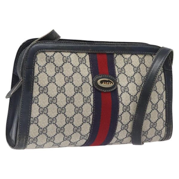 GUCCI GG Supreme Sherry Line Shoulder Bag PVC Navy Gold Auth BA1242