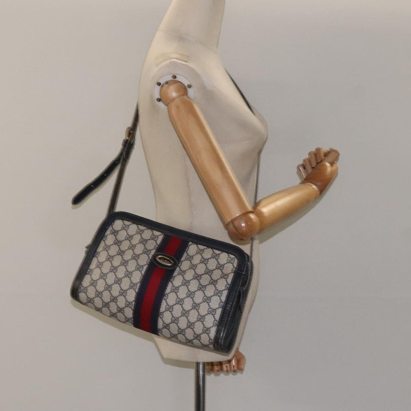 GUCCI GG Supreme Sherry Line Shoulder Bag PVC Navy Gold Auth BA1242