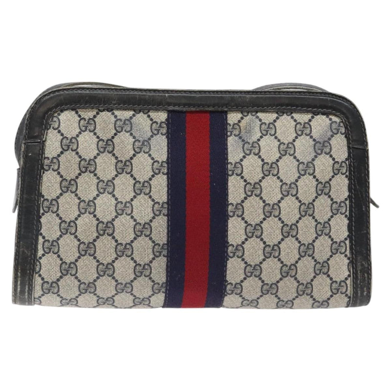 GUCCI GG Supreme Sherry Line Shoulder Bag PVC Navy Gold Auth BA1242
