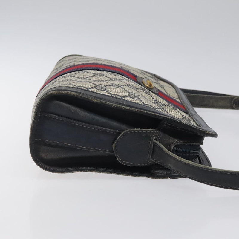 GUCCI GG Supreme Sherry Line Shoulder Bag PVC Navy Gold Auth BA1242