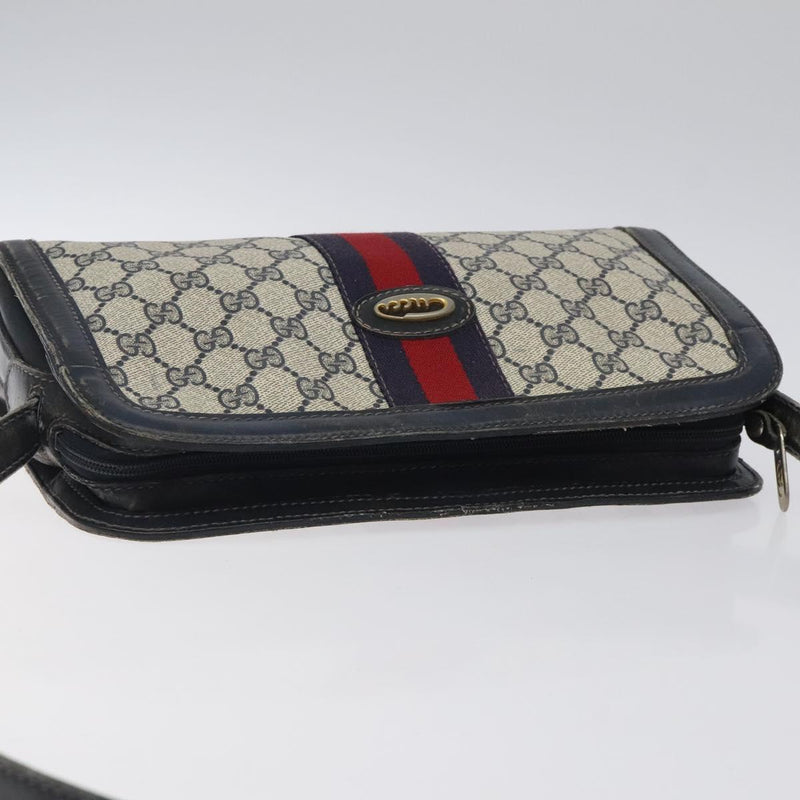 GUCCI GG Supreme Sherry Line Shoulder Bag PVC Navy Gold Auth BA1242
