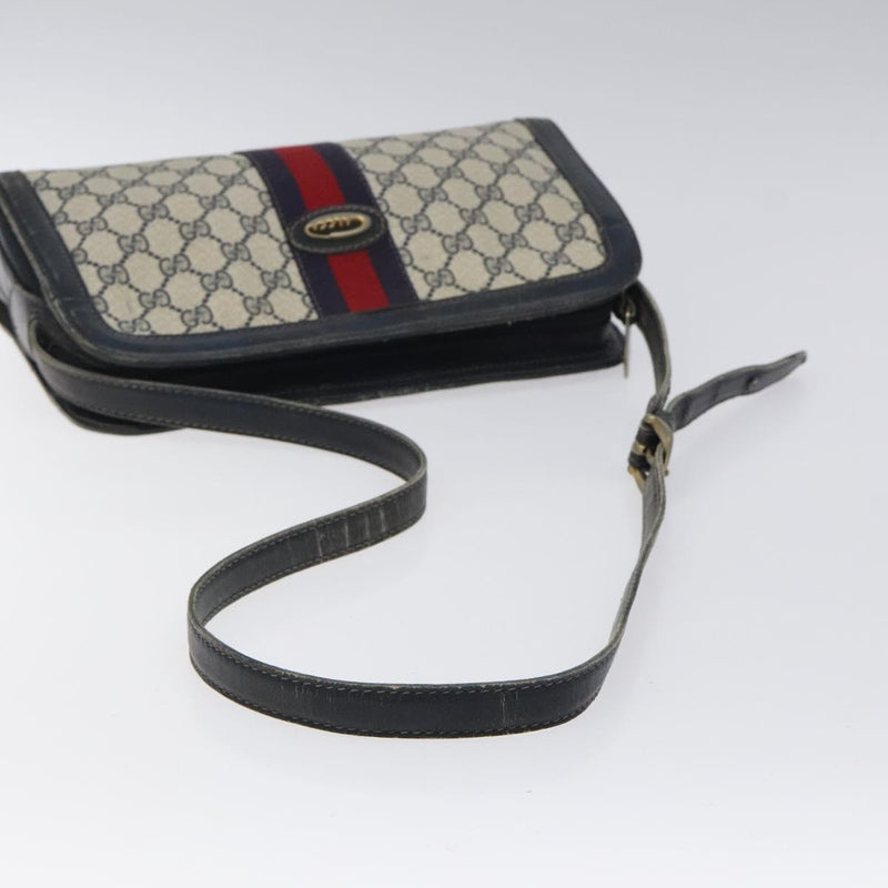 GUCCI GG Supreme Sherry Line Shoulder Bag PVC Navy Gold Auth BA1242