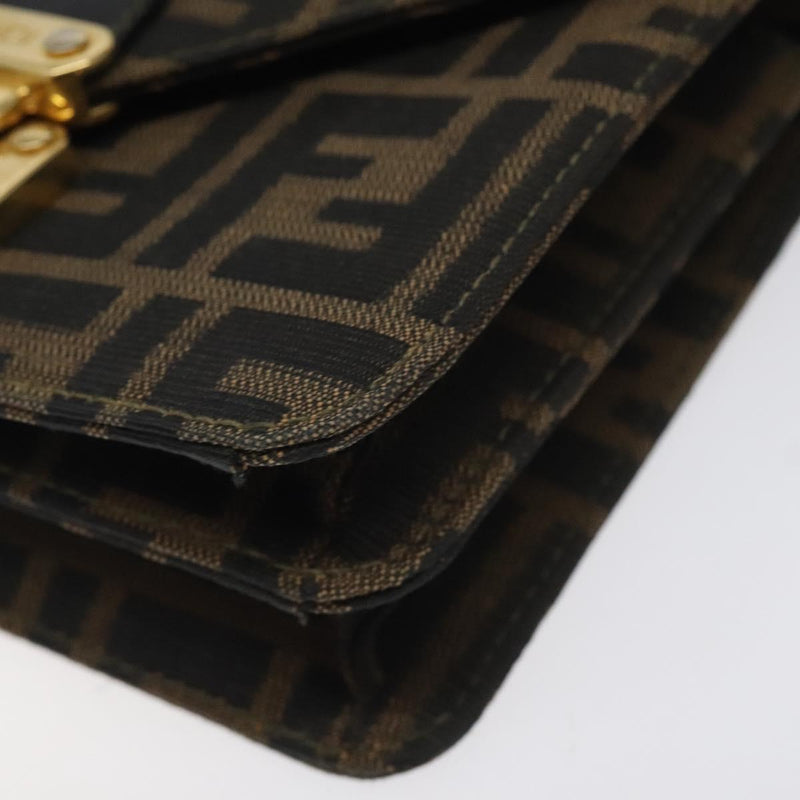 FENDI Zucca Canvas Shoulder Bag Black Brown gold Auth BA1255