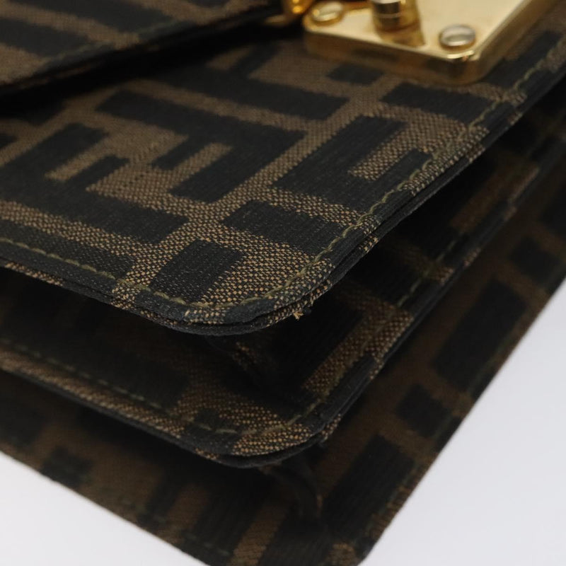 FENDI Zucca Canvas Shoulder Bag Black Brown gold Auth BA1255